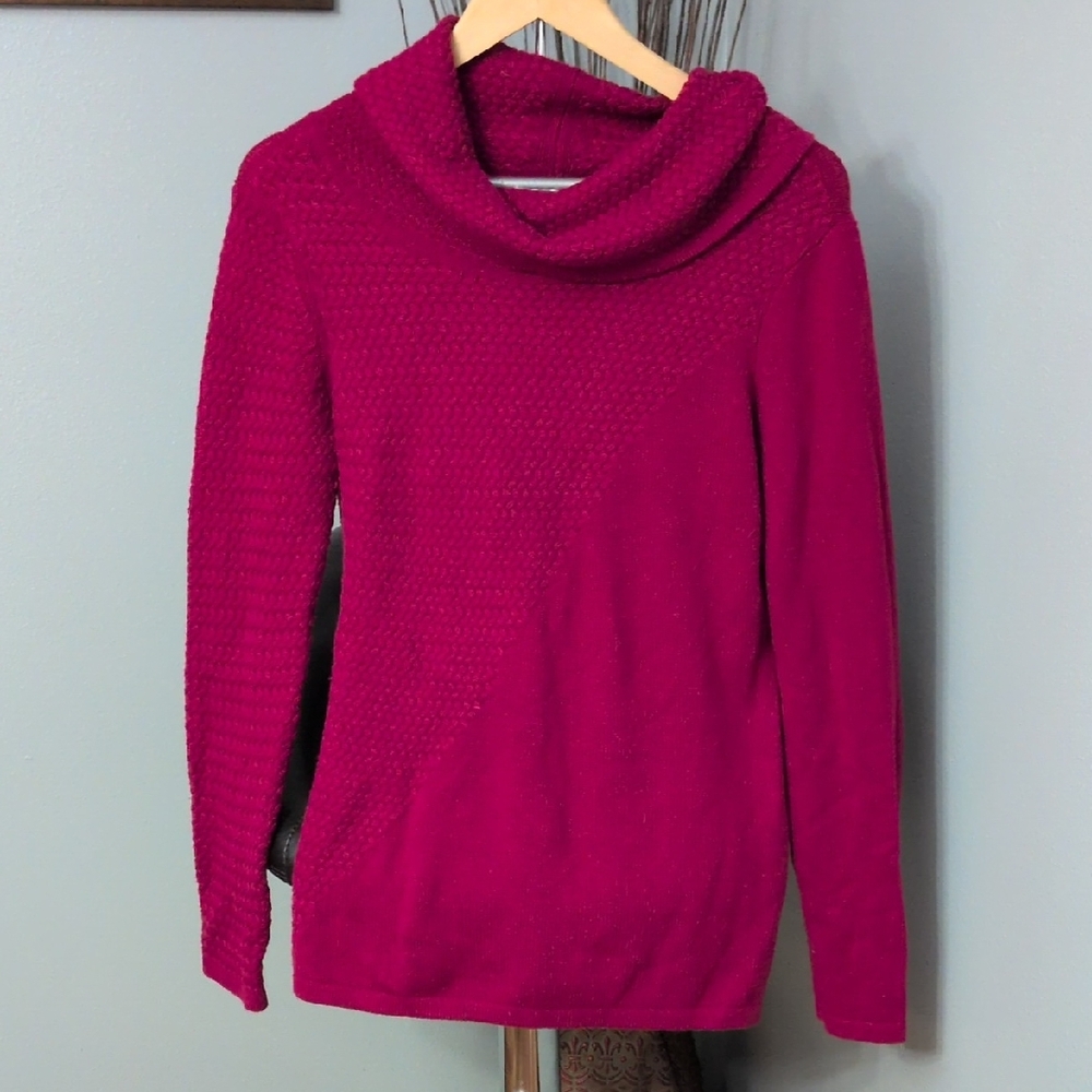 White House Black Market Magenta Cowl Neck Sweater